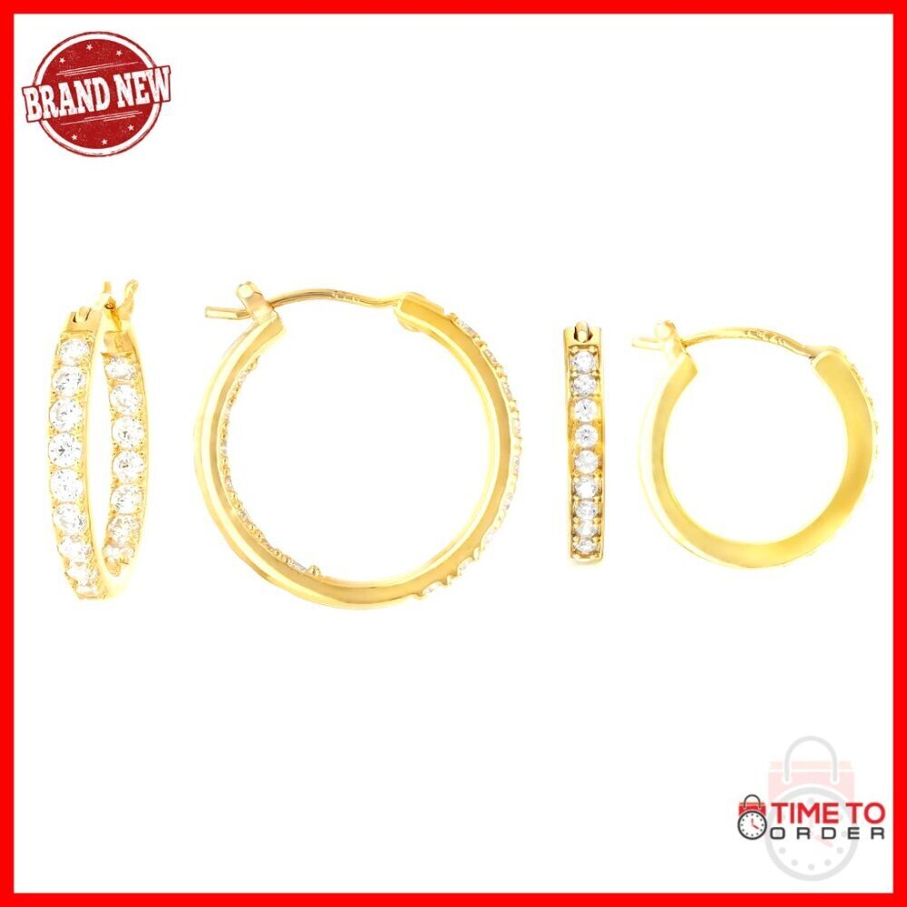 Sterling Silver Hoop Earrings Set with Cubic Zirconia, 12.7mm
